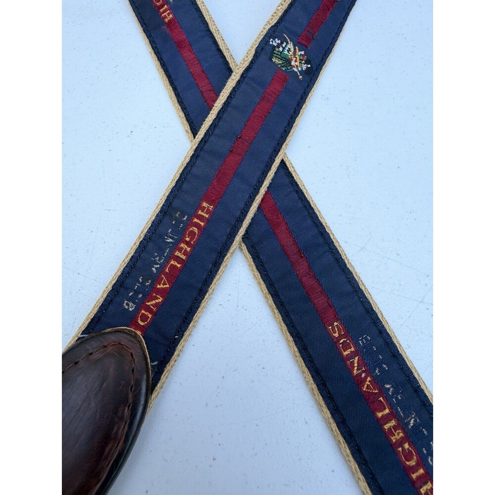 Vtg YRI Embroidered Canvas & Leather Golf Belt COUNTRY CLUB Highlands Navy Sz 40